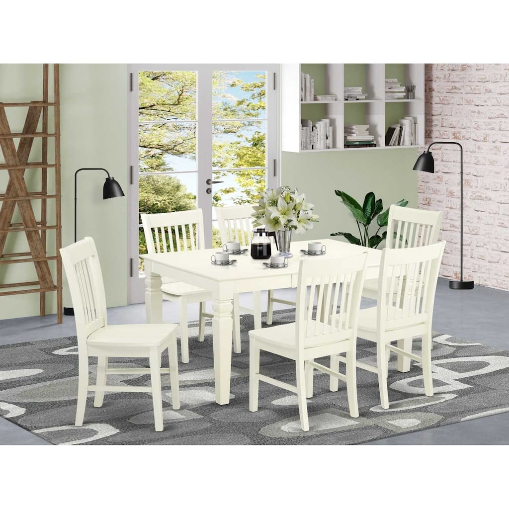 Nordic Dining Set 7Pc - Linen White Table & Kitchen Stools - Modern Farmhouse Style