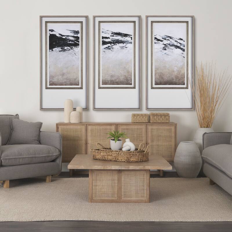 Grier Solid Wood With Cane Accented Base Coffee Table - Light Brown