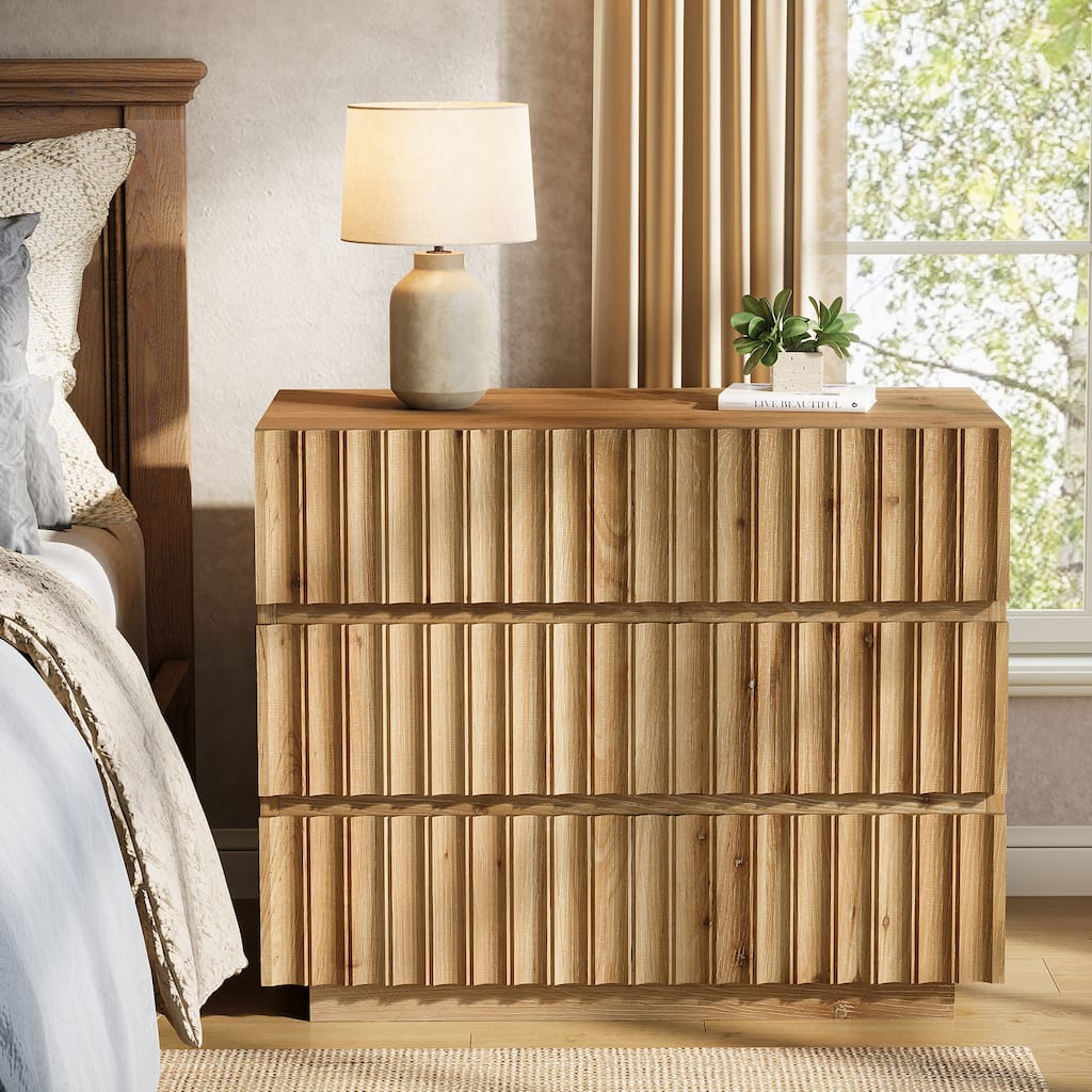 Oversized Solid Wood Nightstand with Drawers, 31.5" Night Stand Side Table Bedside Table End Table for Bedroom, Living Room