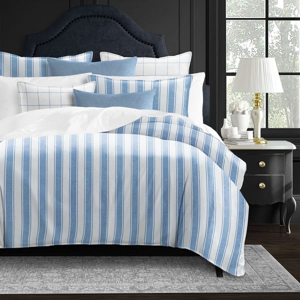 Denim Stripes Blue/Ivory Comforter Set Twin On Sale Bed Bath