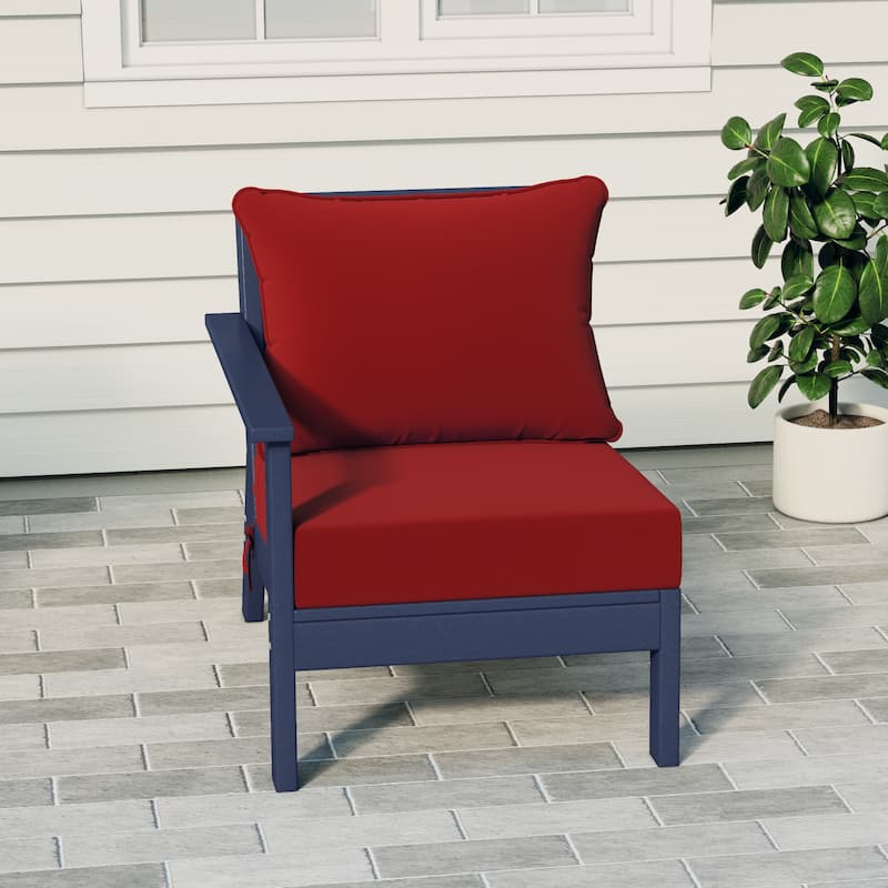 Birchwood All Weather HDPE Outdoor Patio Deep Seating Navy Blue Left Arm Facing Chair With Cushions (1-Piece) - Navy Blue/Red