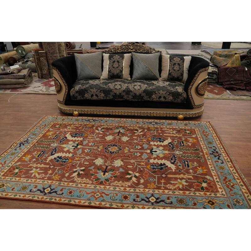 Hand-knotted Transitional Wool Carpet Orange Oushak Rug Floral Oriental Area Rug - 8' 8'' X 5' 8''