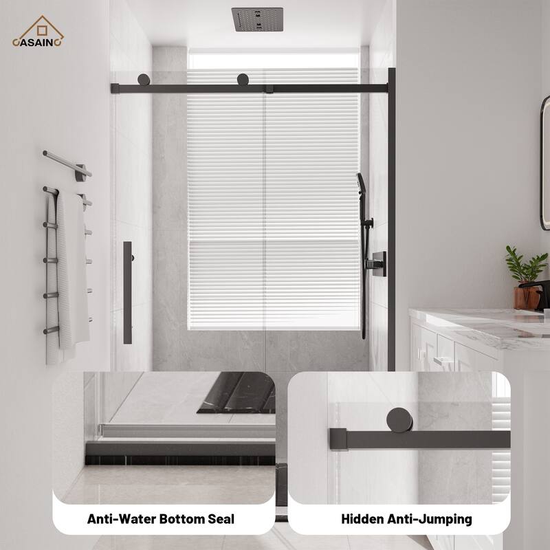 CASAINC 48 in. W x 76 in. H Sliding Frameless Shower Door with SGCC Certification