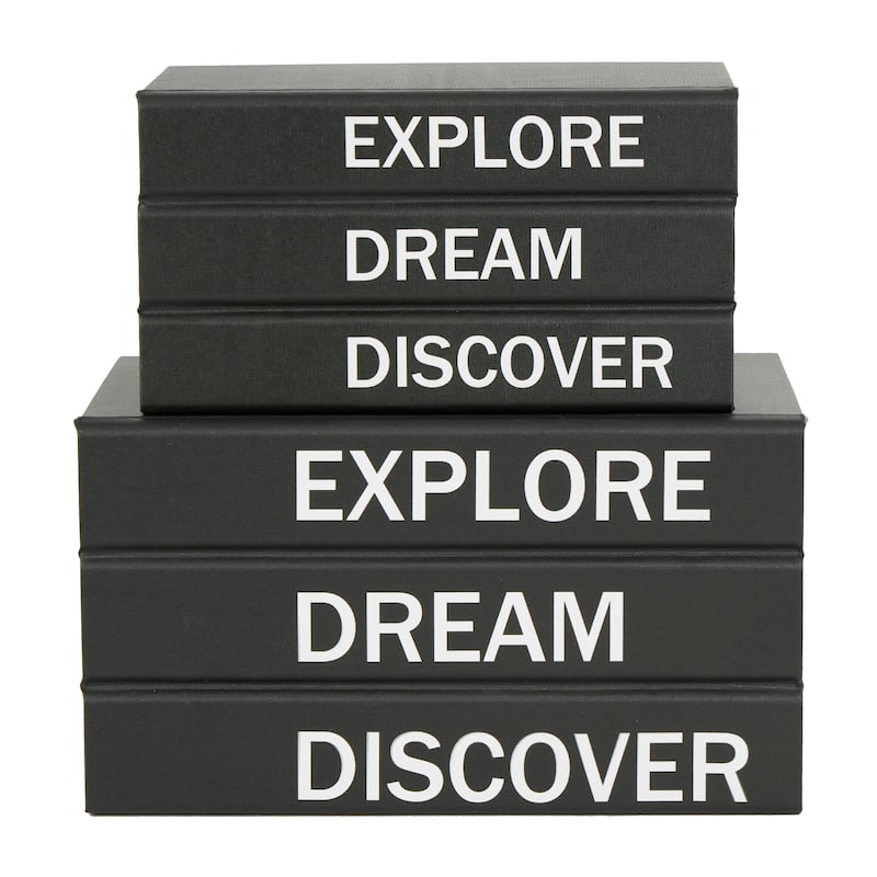 Black or White Canvas Box with White or Gold Explore, Dream, Discover Text (Set of 2)
