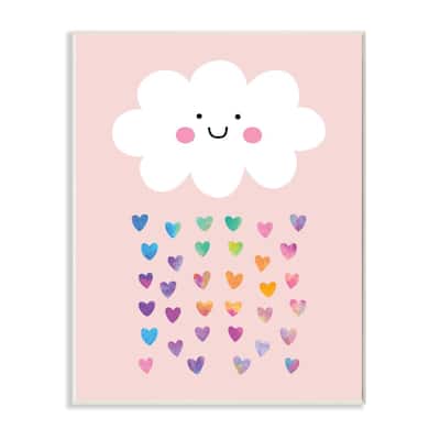 Stupell Industries Raining Rainbow Hearts with Happy Cloud Wood Wall Art - Pink