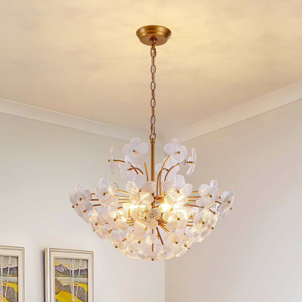 Jojospring Rosa Modern 6-Light 22.4" Glam Ribbed Glass Flower Chandelier