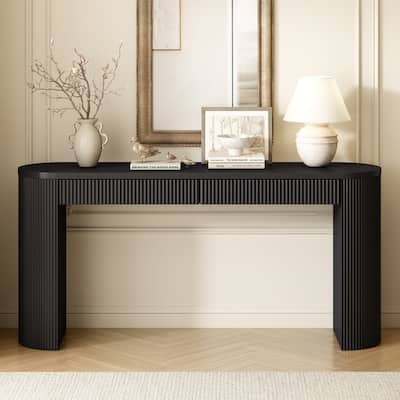 Sophisticated Console Table with Pine Veneer and Vertical Striped