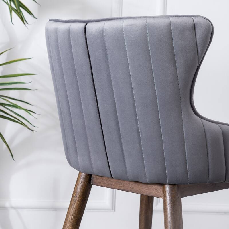 Set of 2 Upholstered Wingback Counter Stools - Mid-Century Fabric Bar Stools with Gold-Tipped Legs for Kitchen & Dining