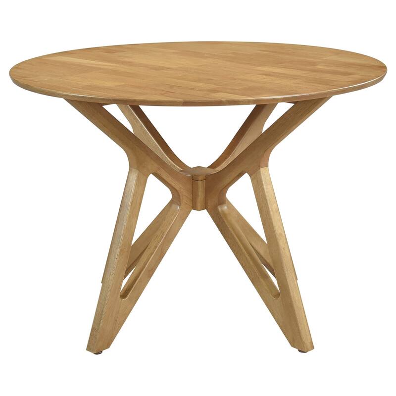 Evans Dining Table, Round Top, Angled Base, Walnut Brown Hardwood, 42 Inch