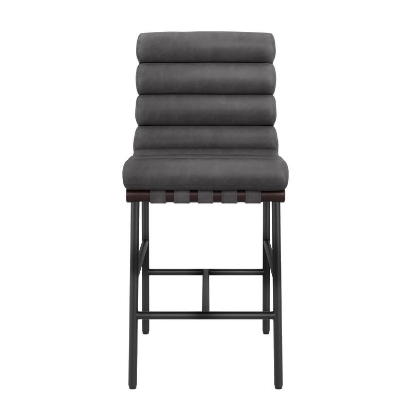 26" Counter Height Solid Wood and Metal Frame Barstool Upholstered Back Bar Stool for Kitchen Island