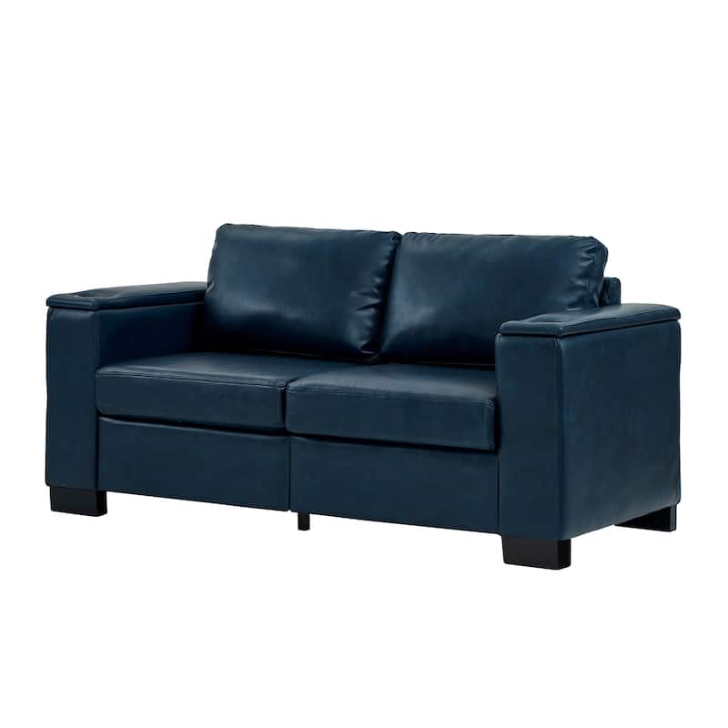 PU Leather Loveseat Sofa Deep Seat Couch with Storage and Cup Holders