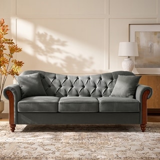 Mario Traditional 83"Wide Tufted Sofa With Solid Wood Legs and Pillows by HULALA HOME
