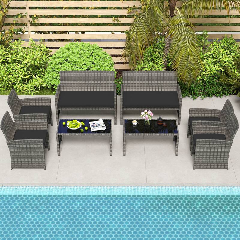 Costway 8 PCS Patio Conversation Set with Seat Cushions & Tempered - See Details