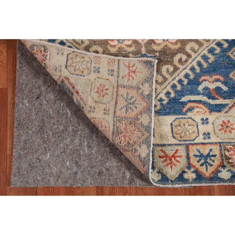Hand Knotted Oriental 100% Wool Carpet Transitional Geometric Navy Blue & Blues Oushak Runner Rug - 9' 11'' X 2' 7''
