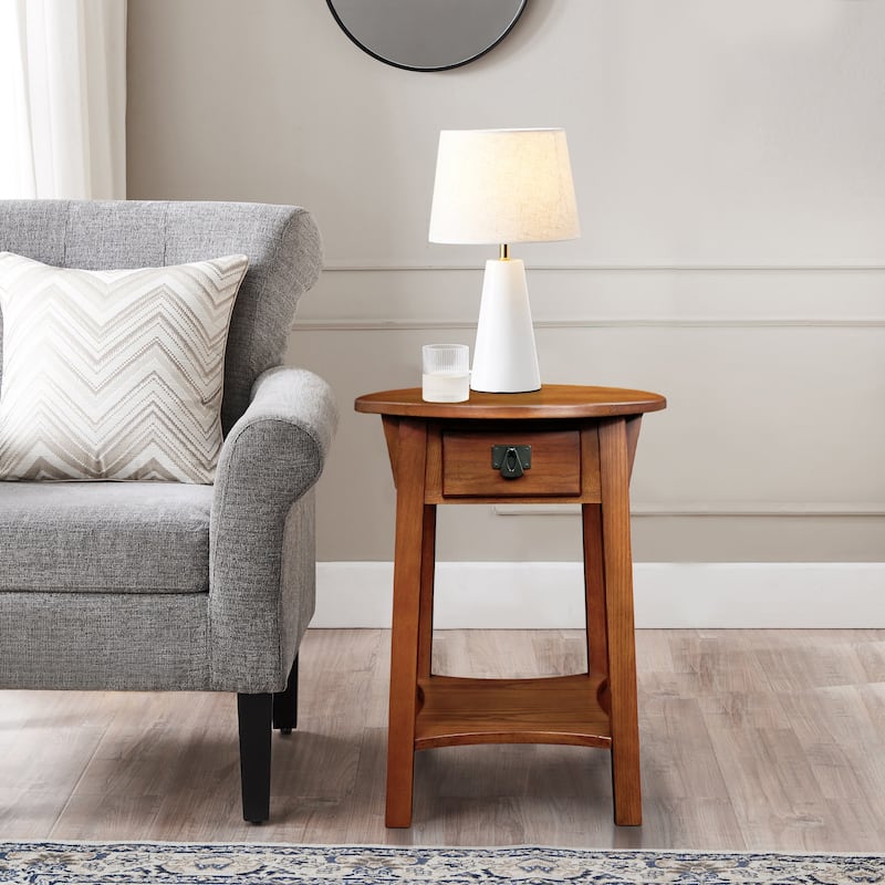 Leick Home Mission Round End Table with Drawer - Russet