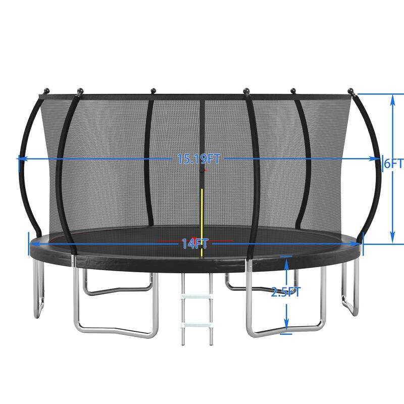 Upgrade Trampoline - Basketball Hoop, Inflator, Ladder, Outer Safety Enclosure, Orange - Black - 168