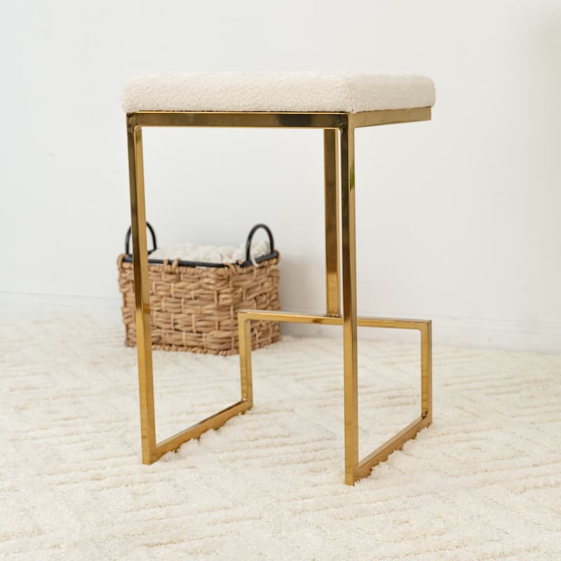 Felicia Mid Century Modern Luxury French Boucle Fabric Counter Stool in Beige
