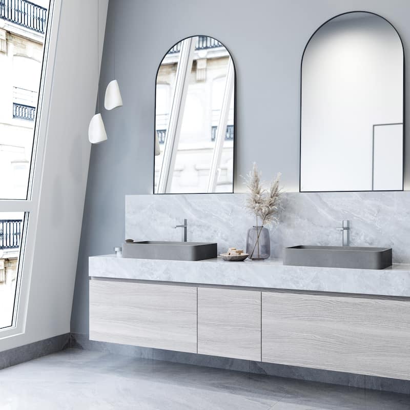 VIGO Basilica 23"L x 14"W x 4"H Concreto Stone Rectangular Bathroom Vessel Sink