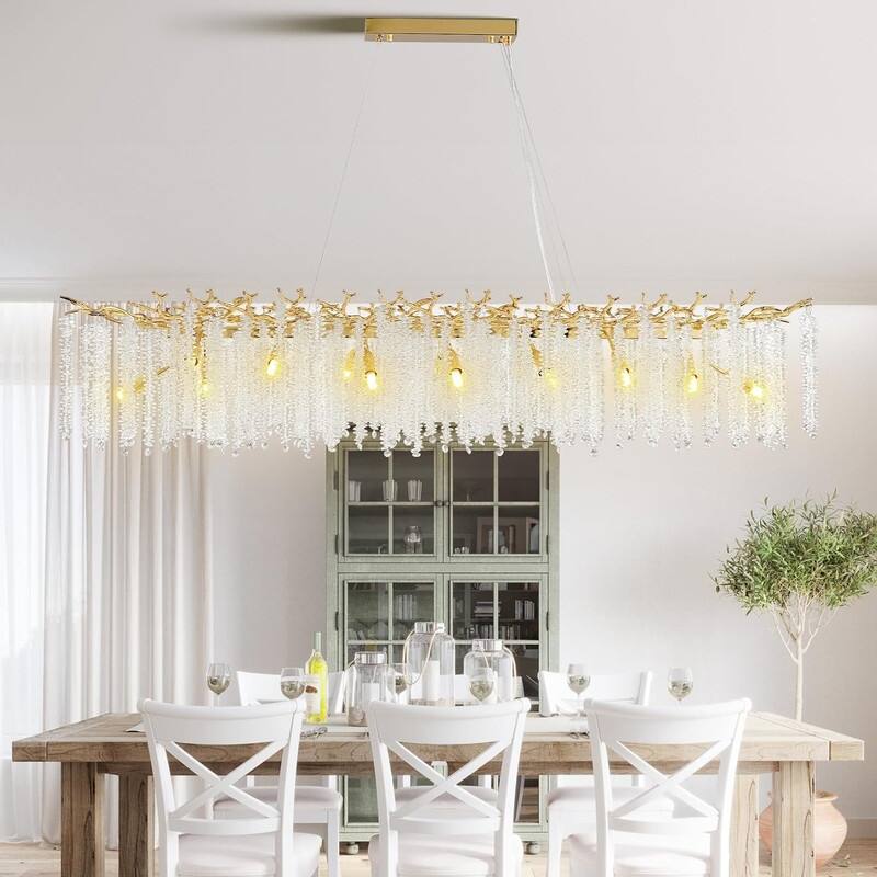 KAYLA Indoor Rectangle Crystal Chandeliers, Dining Room Light, Pendant Light Fixture for Kitchen Island
