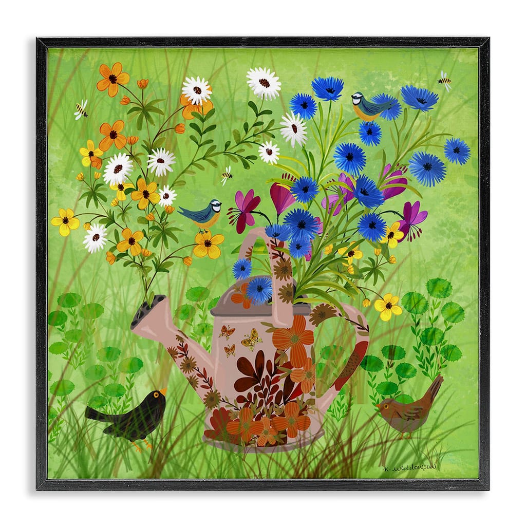 Stupell Bright Gardening Can & Birds Framed Giclee Art Design By Kay Widdowson