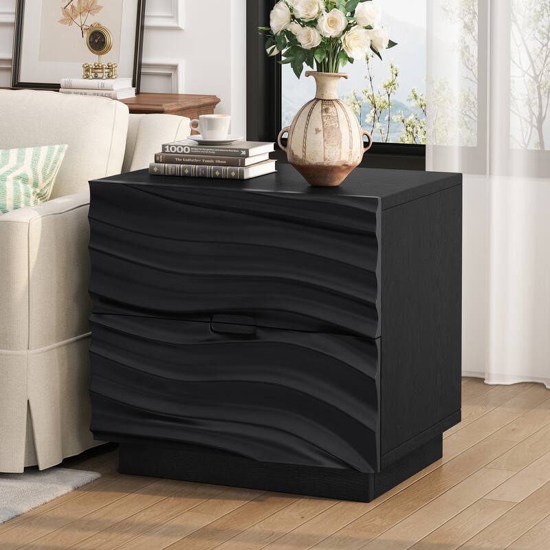 Solid Wood 2 Drawers Nightstands for Living Room and Bedroom Use