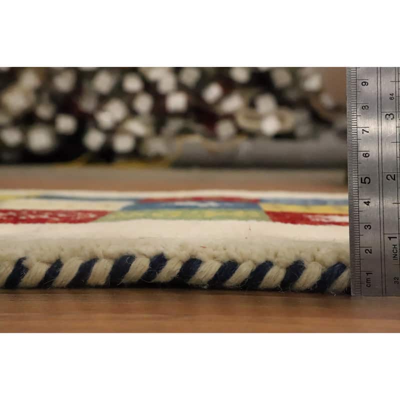 Hand Knotted Oriental 100% Wool Carpet Tribal Geometric Multi-Colored Gabbeh Area Rug - 3' 1'' X 2' 0''