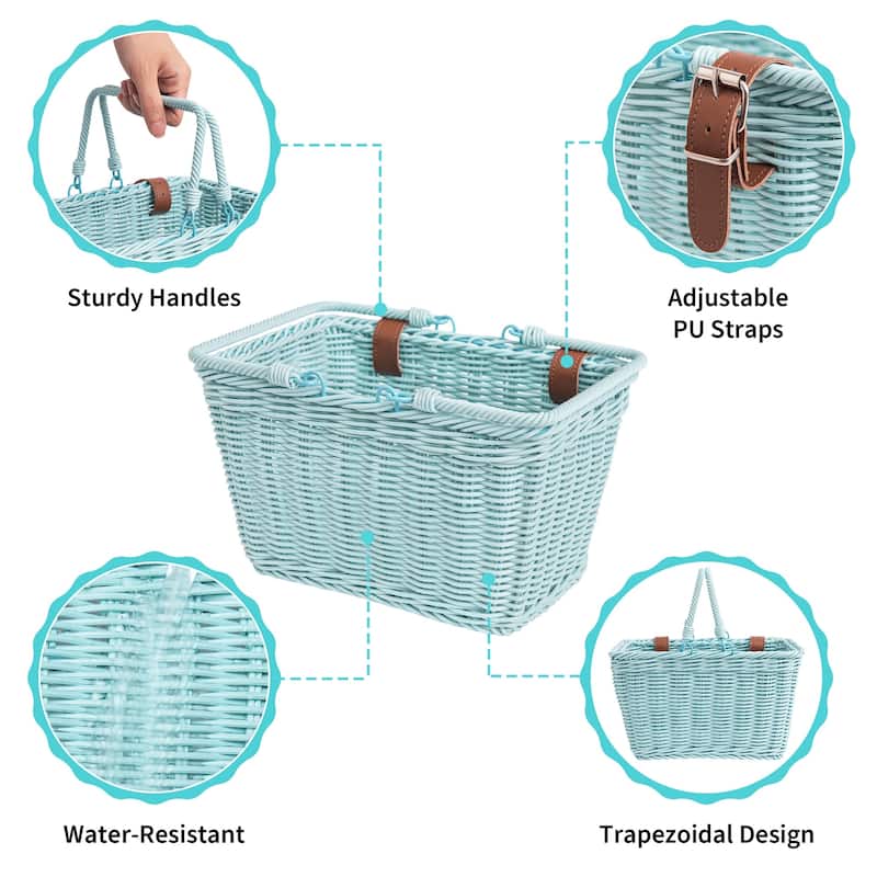 Small Front Bike Basket, Picnic Wicker Basket with Handle - 9.75"D x 7"W x 6"H
