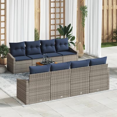 vidaXL 9 Garden Sofa Set with Cushions Black/Grey Poly Rattan - 91.7 x 24.4 x 27.2