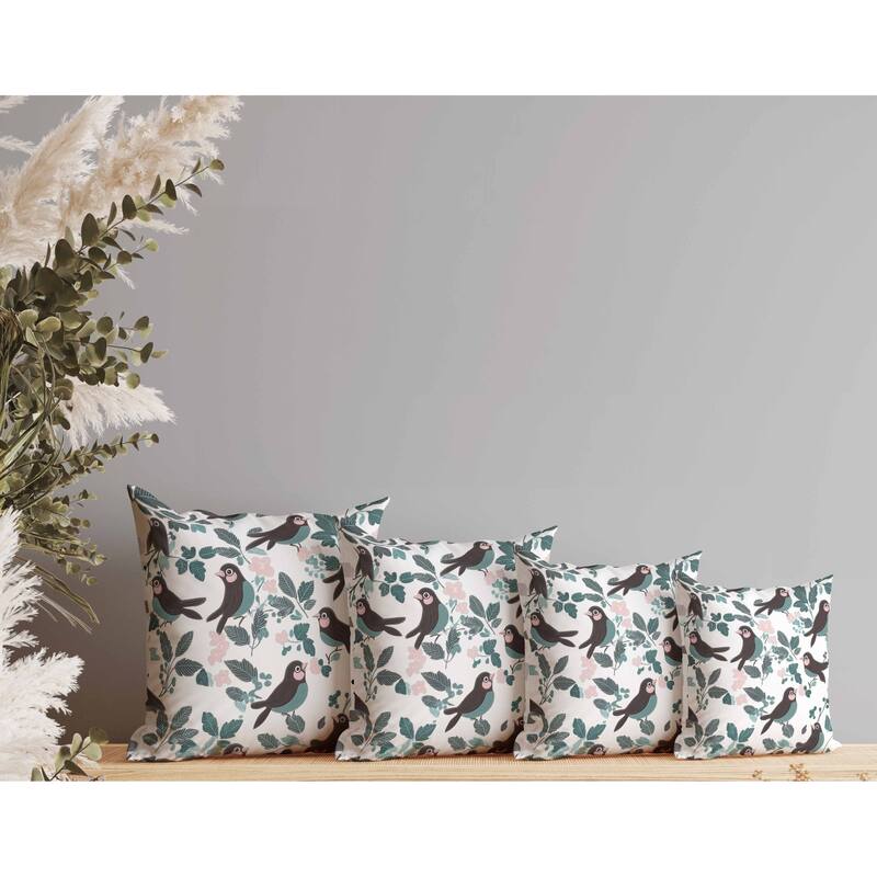 Sweet Tweets Indoor/Outdoor Reversible Throw Pillow Green and Pink