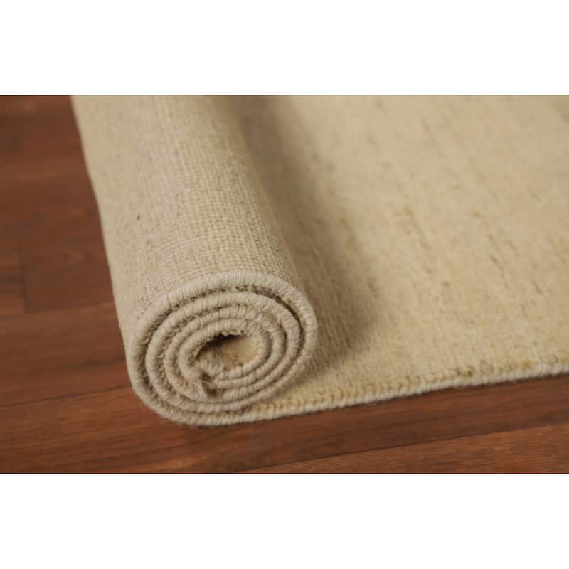Modern Gabbeh Oriental Foyer Rug Handmade Beige Solid Wool Carpet - 3'4"x 4'10"