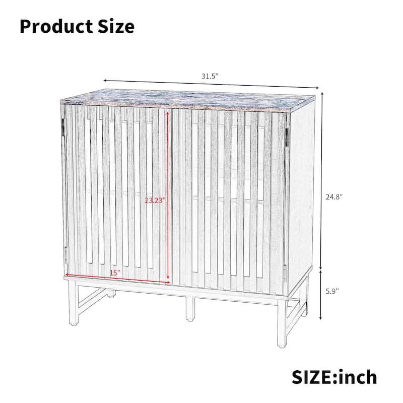 Accent Cabinet with Slatted Grille Striped Doors, Freestanding Wooden Buffet Cabinet, Storage Cabinet with Metal Legs