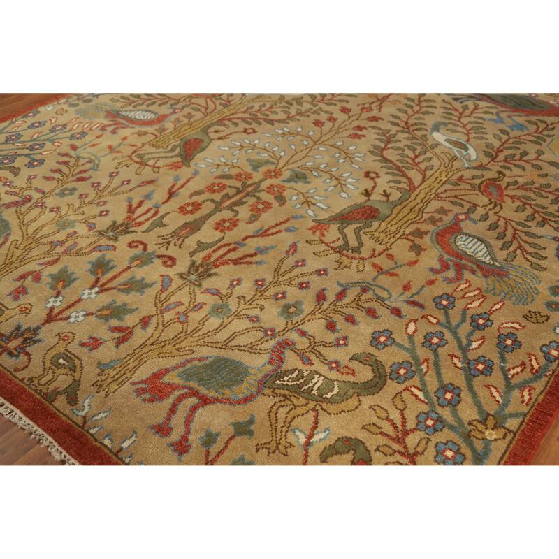 Light Brown Animals Ziegler Oriental Area Rug Hand-Knotted Wool Carpet - 7'9" x 9'8"