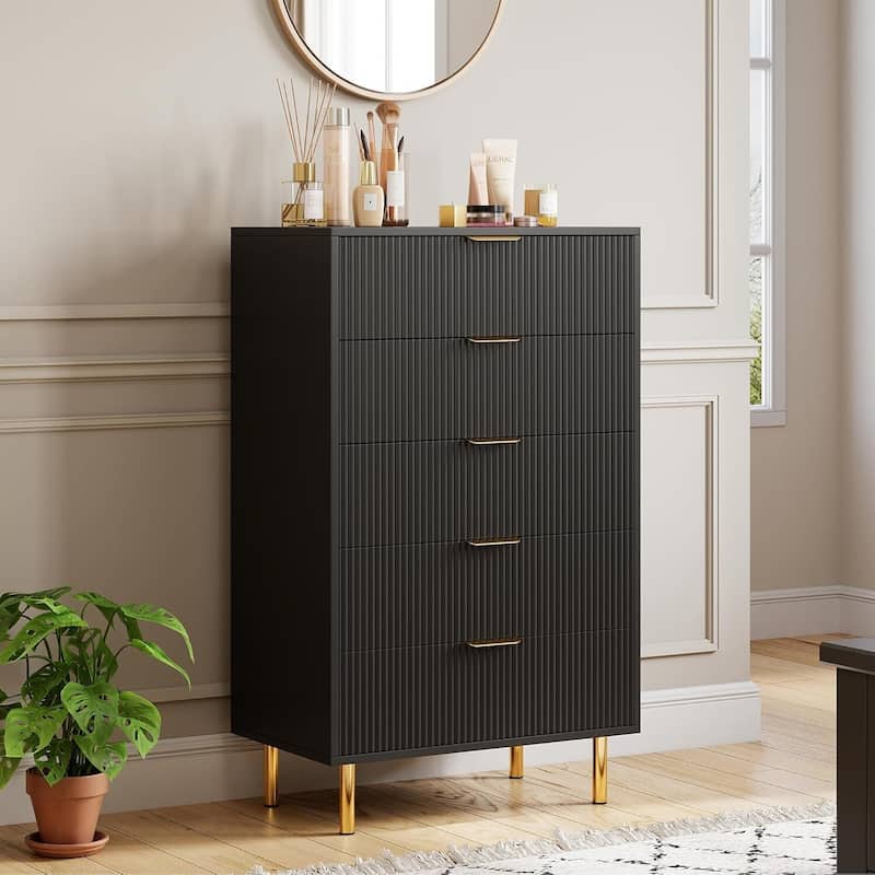 5 Drawer Dresser for Bedroom with Gold Handle and Large Drawer