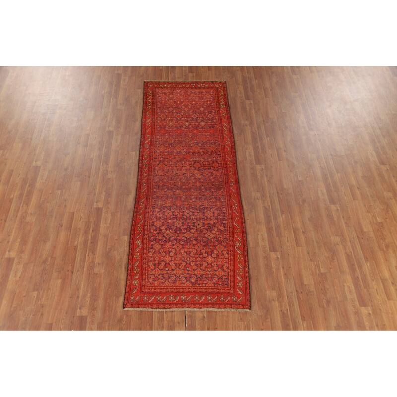 Geometric Malayer Antique Persian Runner Rug Handmade Wool Carpet - 3'3" x 9'2"
