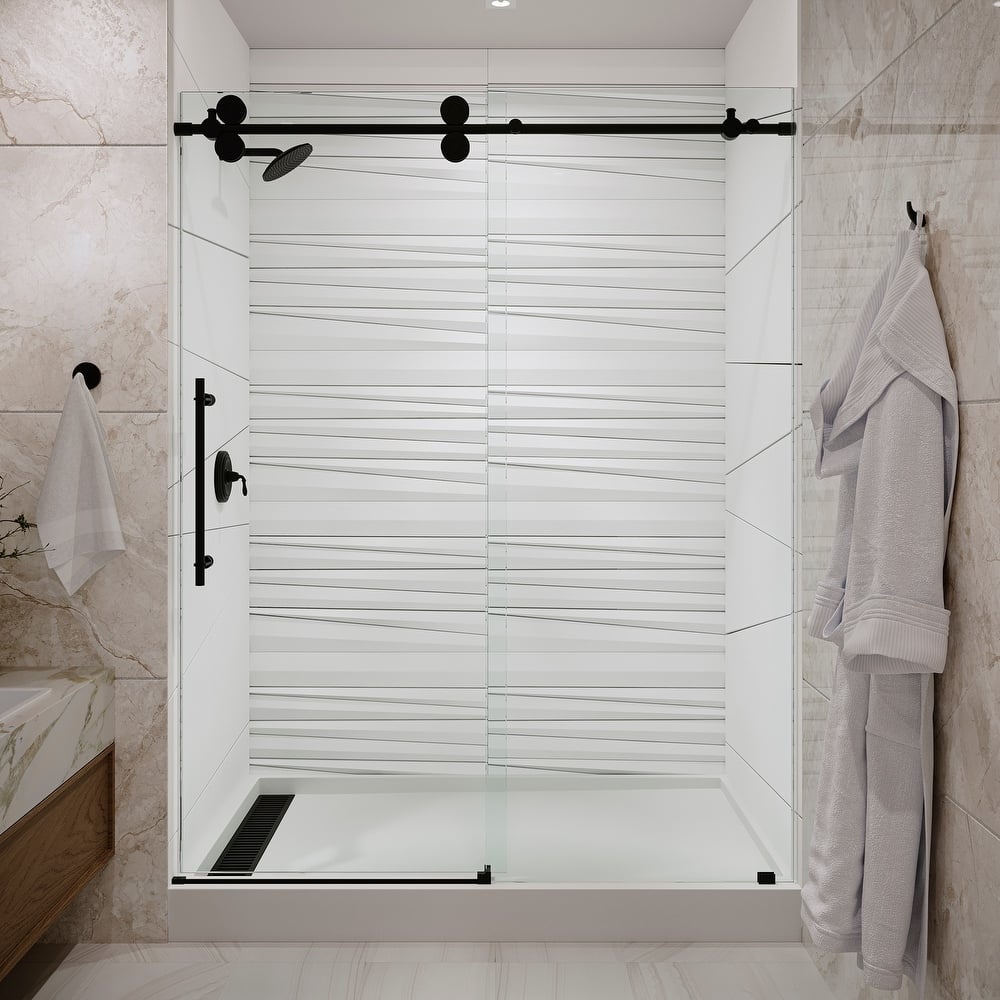 Seawin 56 - 60 in. W x 77 in. H Cosmo Frameless Shower Door 3/8 inch (10 mm) Thick Clear Tempered Glass with NanoShield Coating