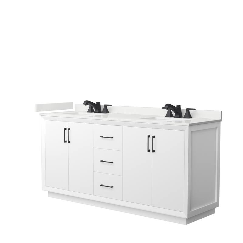 Strada 72-inch Double Vanity, Quartz Top - White, Black Trim, White Quartz Top
