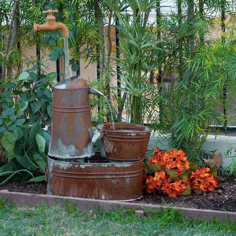Alpine Corporation 34" Tall Outdoor Rustic Watering Can Fountain
