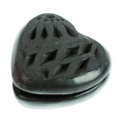 Novica Handmade Heart & Diamonds Barro Negro Mini Jewelry Box