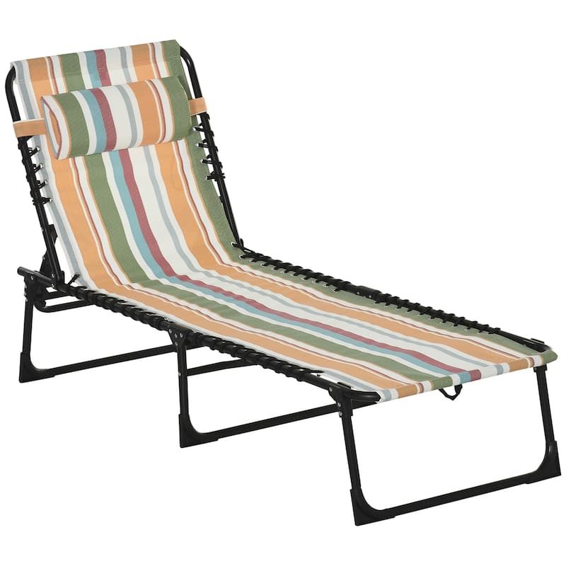 Outdoor Folding Chaise Lounge with 4Position Reclining Back, Pillow