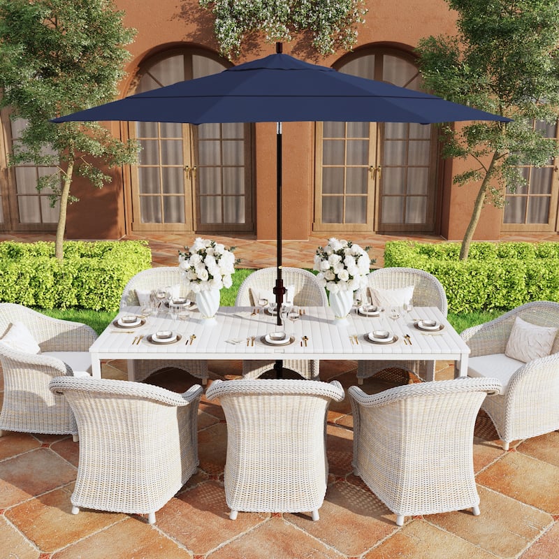 California Umbrella 11' Rd Golden State Series Patio Umbrella Bronze Aluminum Frame Crank Lift Collar Tilt Pacifica Black - Navy Blue