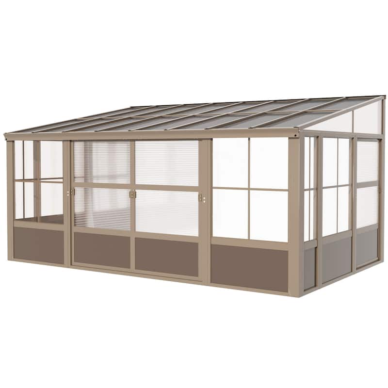 Erommy Wall Mounted Sunroom with Sliding Doors, All-Season Aluminum Patio Gazebo, Outdoor Permanent Sunroom Shelter