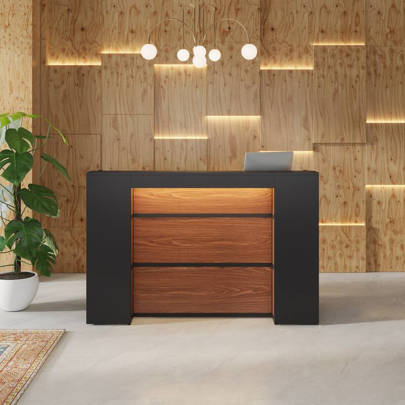 63 Inch LED Reception Front Counter Desk Table with Private Panels for Check Out Retail,Store Office Lobby Shop Clinic