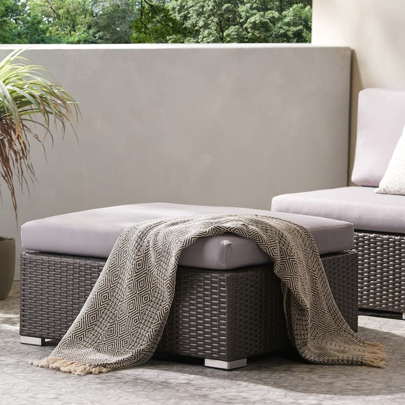 Santa Rosa Wicker Outdoor Ottoman with Cushion by Christopher Knight Home
