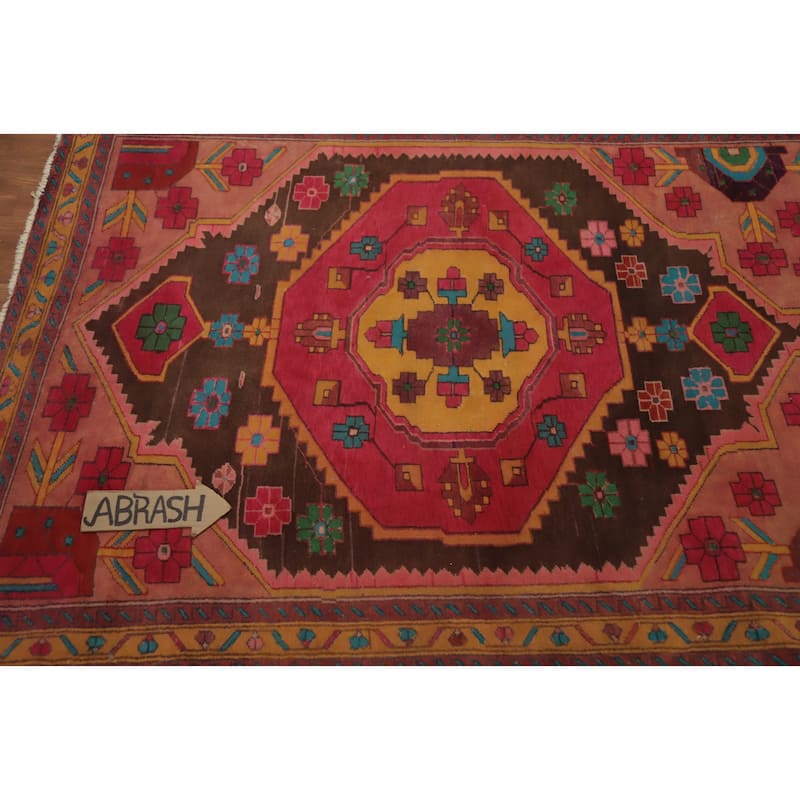 Hand Knotted Oriental 100% Wool Carpet Traditional Tribal Pink Ardebil Runner Rug - 9' 11'' X 4' 0''