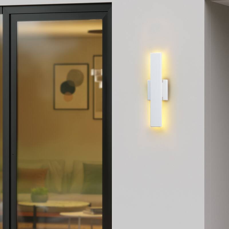Outdoor Hardwired Bar Wall Light Linear Sconce with LED Source - Small:15.94"x4.46"x1.73" - White