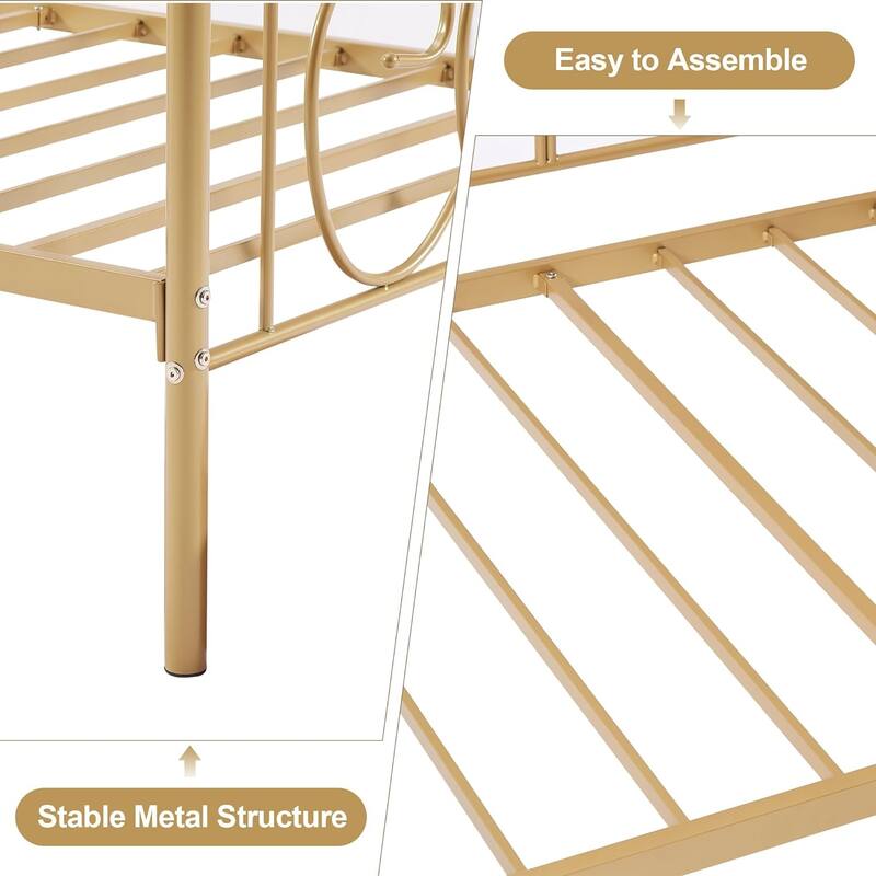 VECELO Metal Twin Size Daybed with Roman Column Legs Scroll Design Heavy Duty 350 lbs Capacity Sofa Bed for Living Room