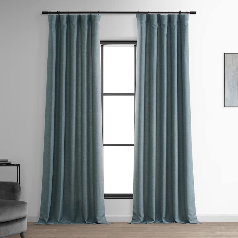 Exclusive Fabrics Italian Faux Linen Room Darkening Curtains (1 Panel) - Sophisticated Drapery for Versatile Décor - 50 X 120 - Sweden Blue