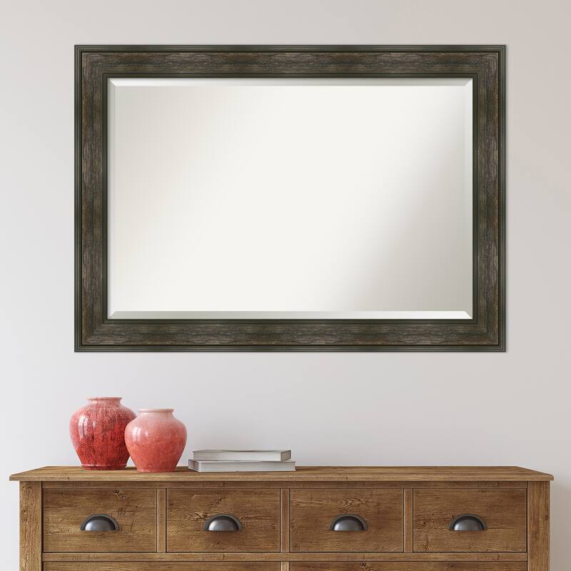 Beveled Wall Mirror - Rail Rustic Char Frame - Rail Rustic Char