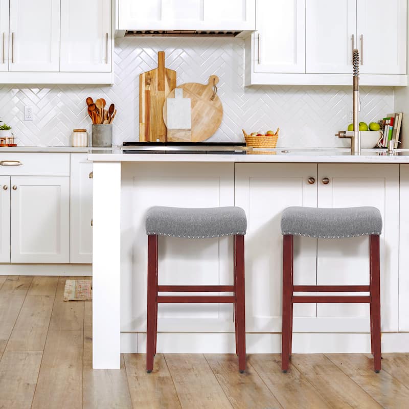 Jameson Upholstered Polyester Cherry 29 Inch Bar Stool (Set Of 2) - Cherry/Gray