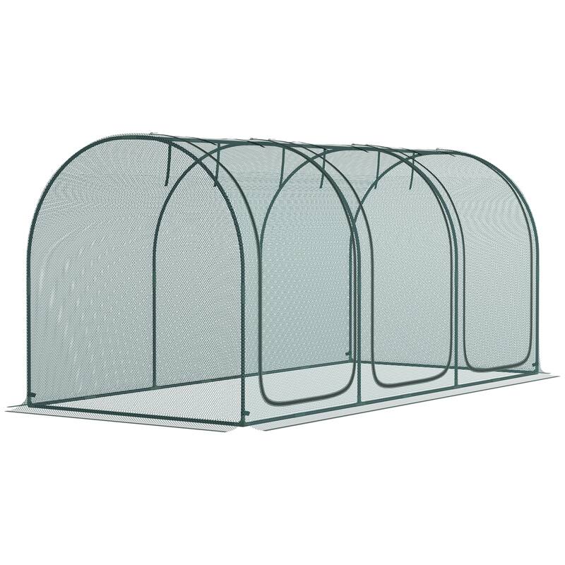 Outsunny 9' x 4' Crop Cage, Plant Protection Tent with Three Zippered Doors, Storage Bag and 6 Ground Stakes